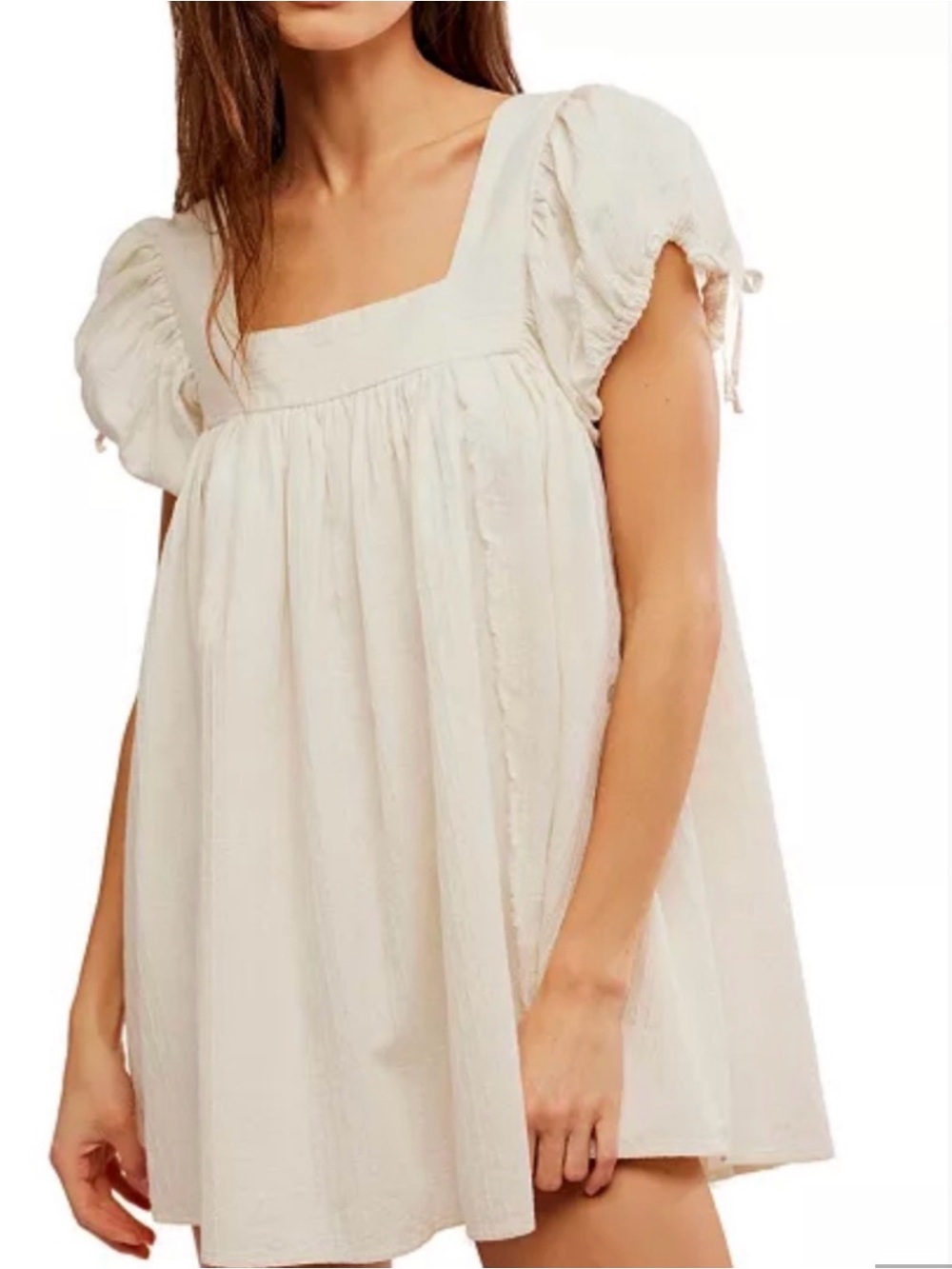 Free people Women's Cream Square-Neck Puff Sleeve Top/Mini Dress